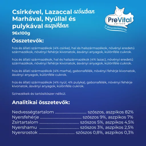 PreVital teljes értékű állateledel válogatás felnőtt macskák számára 96 x 100 g