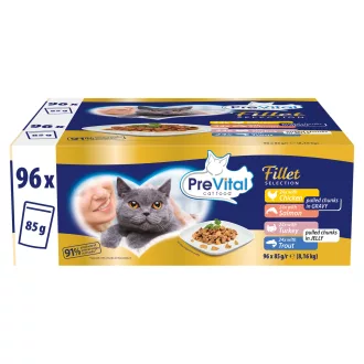   PreVital Fillet Selection teljes értékű állateledel felnőtt macskák számára 96 x 85 g (8,16 kg)