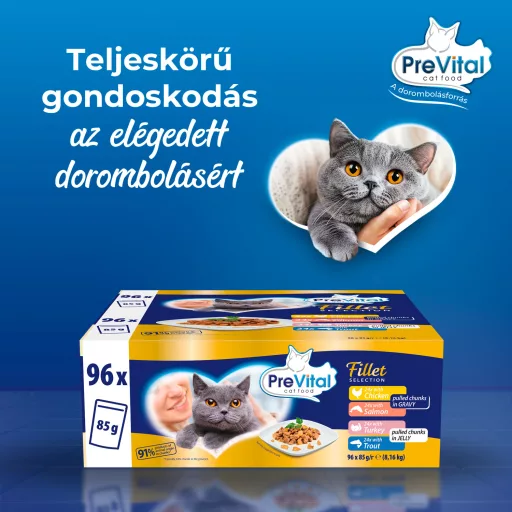 PreVital Fillet Selection teljes értékű állateledel felnőtt macskák számára 96 x 85 g (8,16 kg)