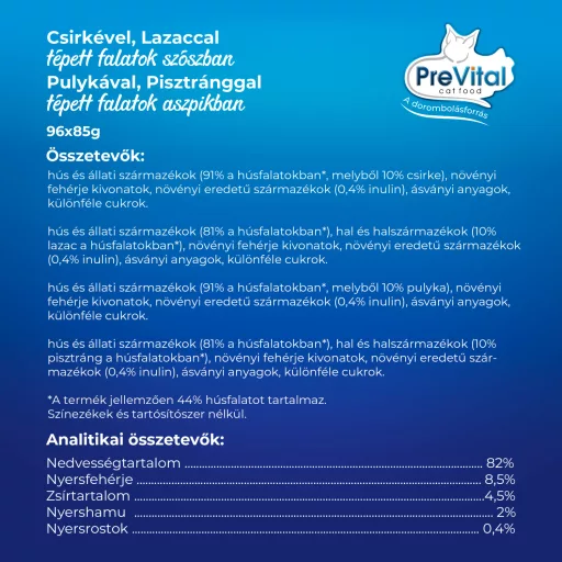 PreVital Fillet Selection teljes értékű állateledel felnőtt macskák számára 96 x 85 g (8,16 kg)
