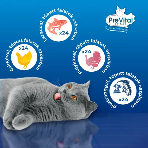 PreVital Fillet Selection teljes értékű állateledel felnőtt macskák számára 96 x 85 g (8,16 kg)