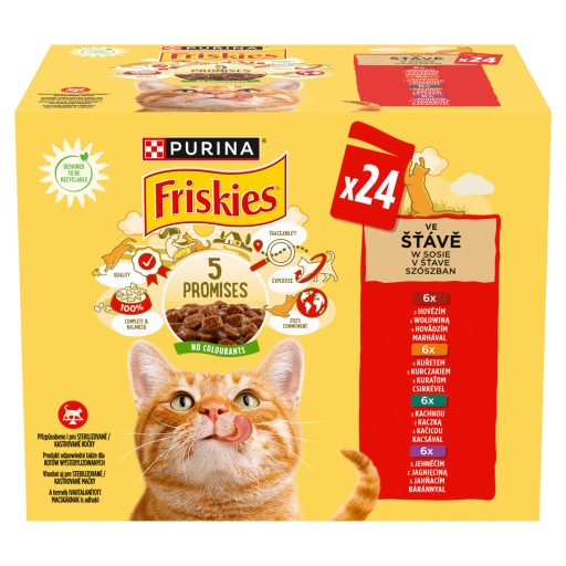 Purina Friskies szószban csirkével/marhával/báránnyal/kacsával nedves macskaeledel 24 x 85 g