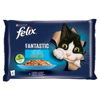   Purina Felix Fantastic lazaccal/lepényhallal aszpikban nedves macskaeledel 4 x 85 g (340 g)