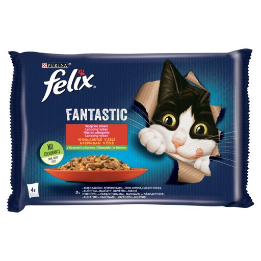 Purina Felix Fantastic csirkével és marhával és zöldséggel aszpikban macskaeledel 4 x 85 g