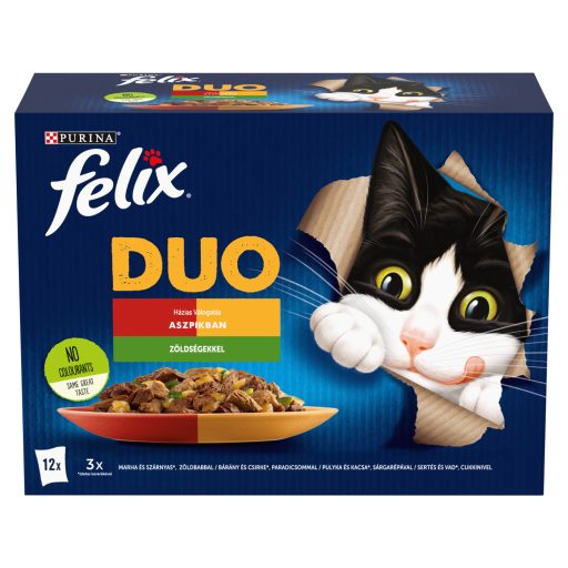 Purina Felix Fantastic Duo házias válogatás  zöldséggel aszpikban nedves macskaeledel 12 x 85 g