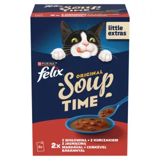  Purina Felix Soup Time állateledel felnőtt macskáknak marhával csirkével báránnyal 6 x 48 g (288 g)