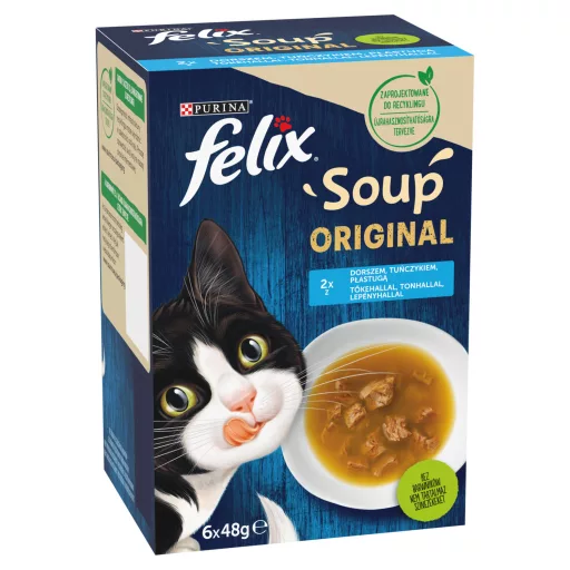 FELIX Soup Original nedves macskaeledel 6x48g Halas válogatás szószban