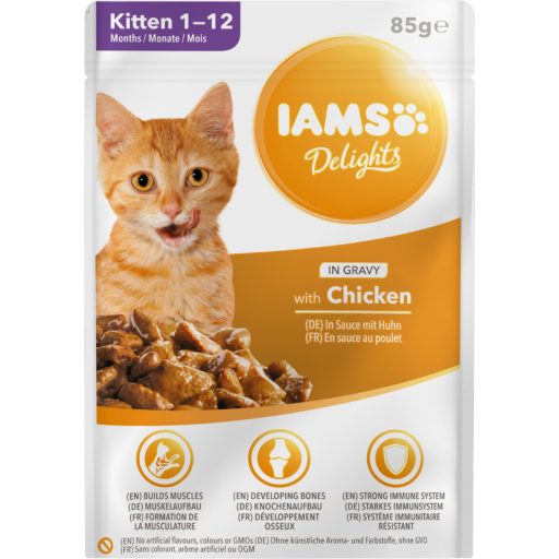 IAMS nedves macskaeledel 85g junior csirkehúsban gazdag, szószban Delights