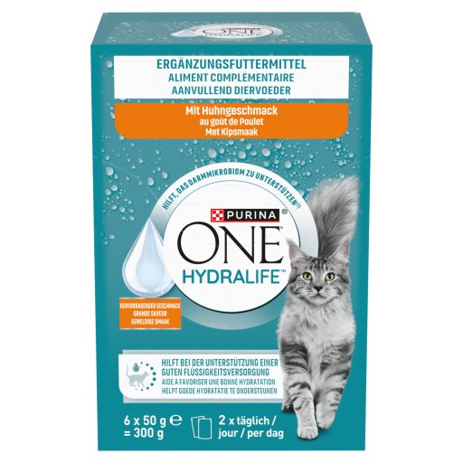Purina One Hydralife kiegészítő állateledel felnőtt macskáknak csirke ízesítéssel 6 x 50 g (300 g)
