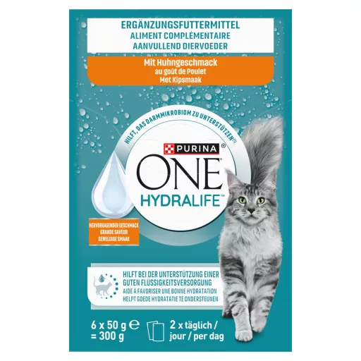 Purina One Hydralife kiegészítő állateledel felnőtt macskáknak csirke ízesítéssel 6 x 50 g (300 g)