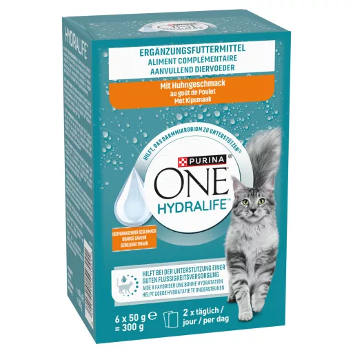 Purina One Hydralife kiegészítő állateledel felnőtt macskáknak csirke ízesítéssel 6 x 50 g (300 g)