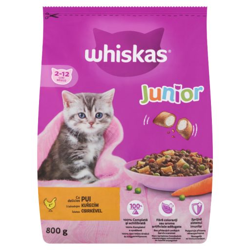 Whiskas Junior teljes értékű szárazeledel kölyökmacskáknak csirkével 800 g