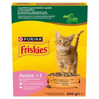   Purina Friskies Junior csirkével, tejjel és hozzáadott zöldségekkel száraz macskaeledel 300 g