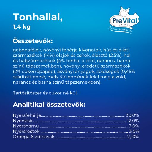 PreVital teljes értékű állateledel felnőtt macskák számára tonhallal 1,4 kg