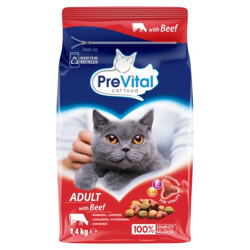 PreVital teljes értékű állateledel felnőtt macskák számára marhával 1,4 kg