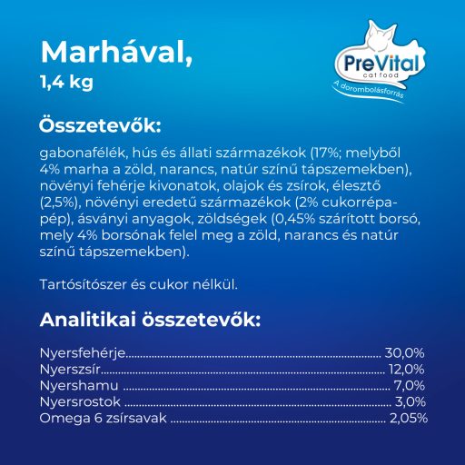 PreVital teljes értékű állateledel felnőtt macskák számára marhával 1,4 kg