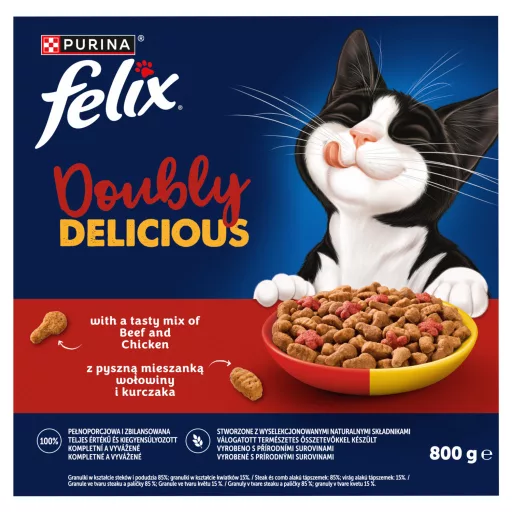 Purina Felix Doubly Delicious marha és csirke keverékével, céklával száraz macskaeledel 800 g
