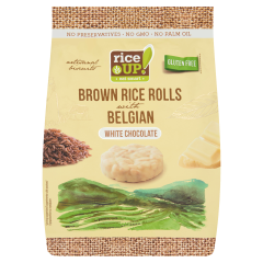 RiceUp! Eat Smart teljes kiőrlésű barna rizs snack fehércsokoládéval 50 g