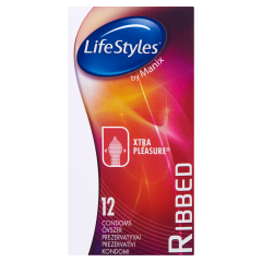 LifeStyles Ribbed Xtra Pleasure spermazsákkal ellátott, síkosított óvszer 12 db