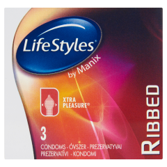 LifeStyles Ribbed Xtra Pleasure spermazsákkal ellátott, síkosított óvszer 3 db