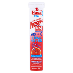 Haas Vital Vas + C + folsav + B6 + B12 vérnarancsízű étrend-kiegészítő pezsgőtabletta 80 g