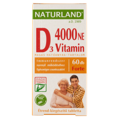 Naturland D₃-vitamin 4000 NE forte étrend-kiegészítő tabletta 60 db 11,01 g