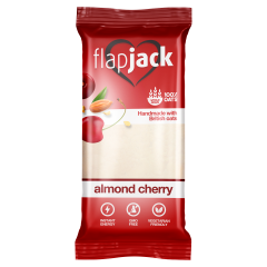 FlapJack meggyízű mandulás zabszelet kandírozott cseresznyedarabokkal, fehér bevonóba mártva 100 g