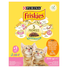 Friskies Junior száraz macskaeledel csirkével, tejjel és hozzáadott zöldségekkel 300 g