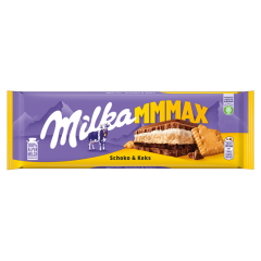 Milka Mmmax alpesi tejcsokoládé kakaós-tejes krémtöltelékkel és keksszel töltve 300 g