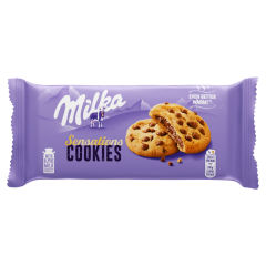 Milka Cookies Sensations keksz alpesi tejcsokoládé darabokkal és tejcsokoládés töltelékkel 156 g
