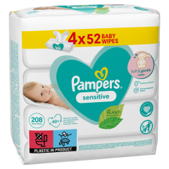 Pampers Sensitive Nedves Törlőkendő, 4 Csomag = 208 db