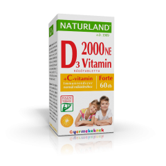 Naturland Premium D-vitamin 2000 NE + C-vitamin forte étrend-kiegészítő rágótabletta 60 db 53,40 g