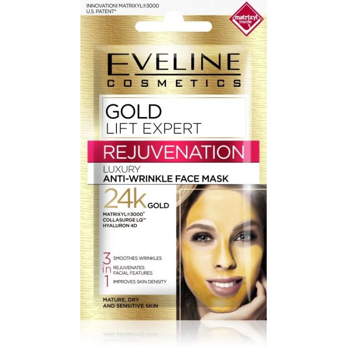 Eveline arcmaszk 7ml Gold Lift Expert luxus bőrfiatalító 3 az 1-ben