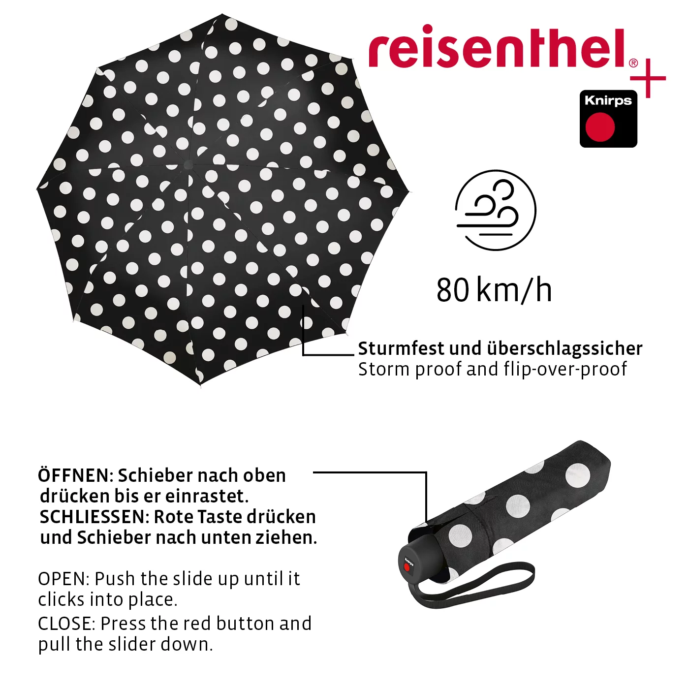 Reisenthel esernyő fehér pöttyös Umbrella pocket classic 