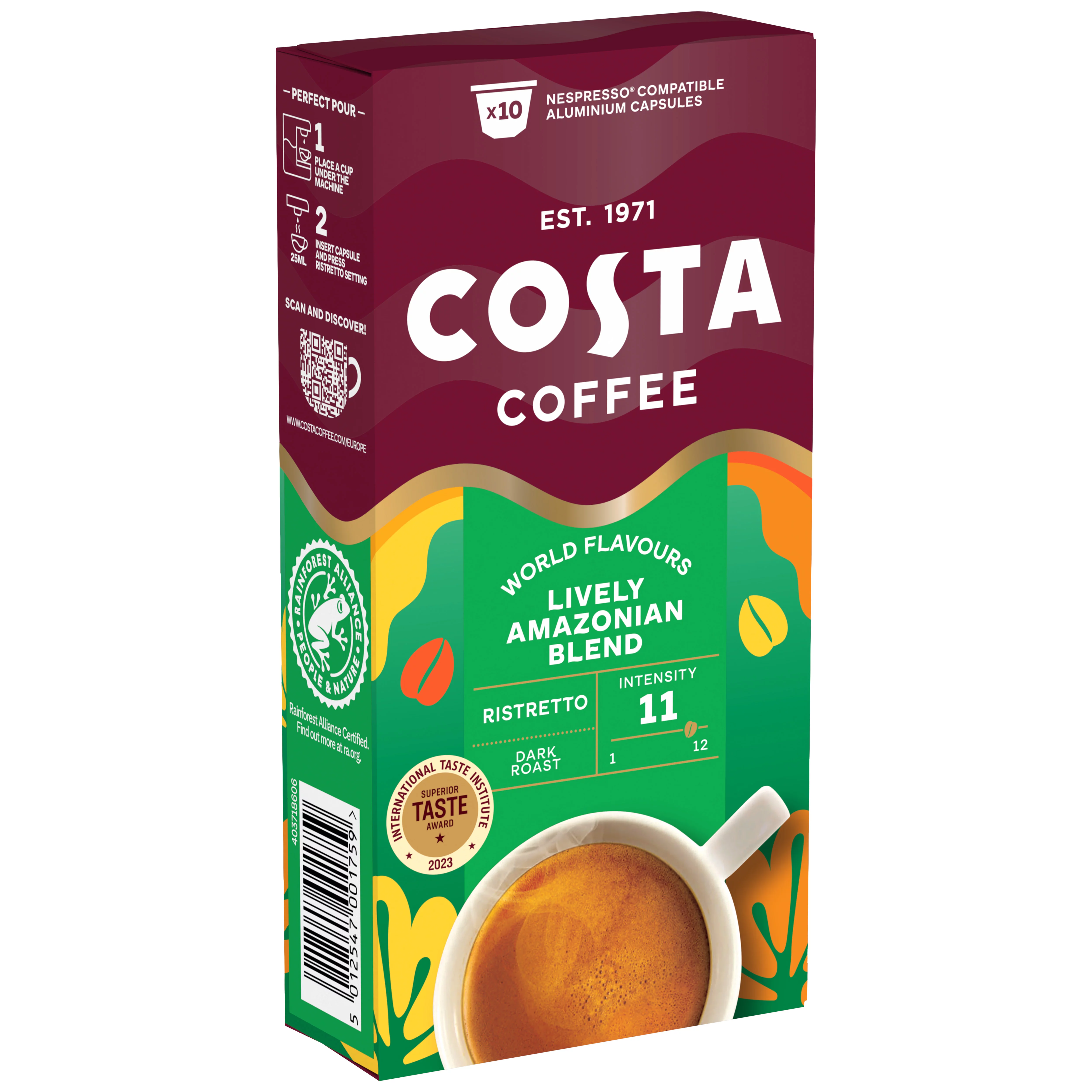 Costa Coffee Lively Blend Ristretto őrölt-pörkölt kávé kapszulában 10 db 57 g