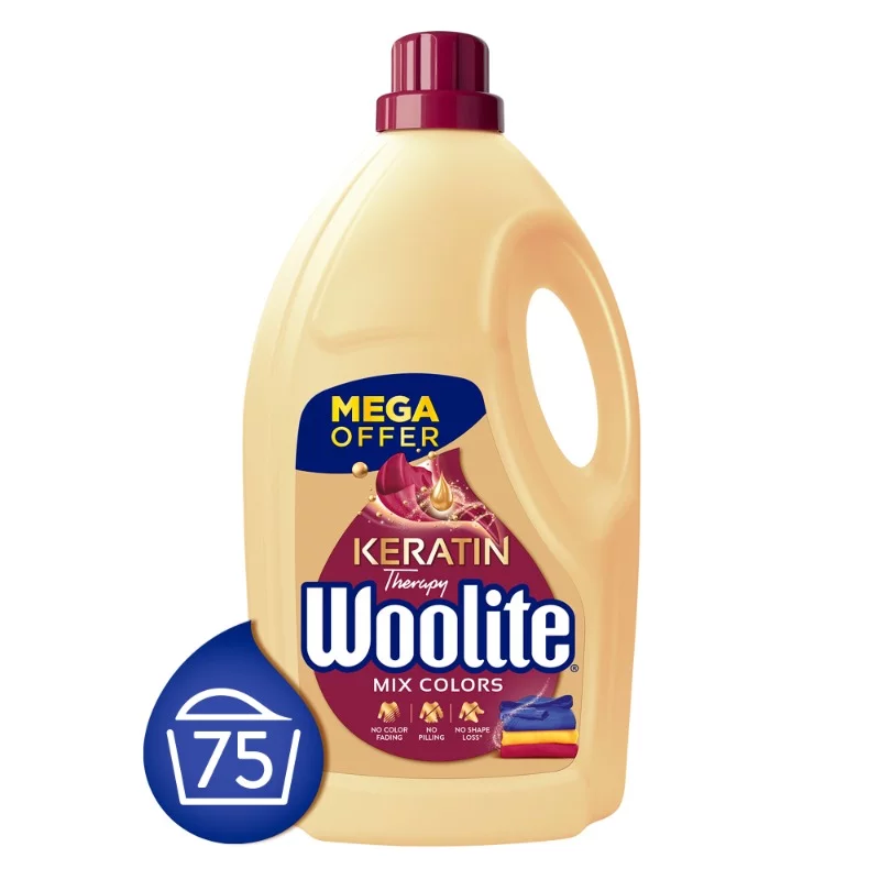 Woolite folyékony mosószer 4,5l Keratin Therapy színes ruhákhoz (75 mosás)