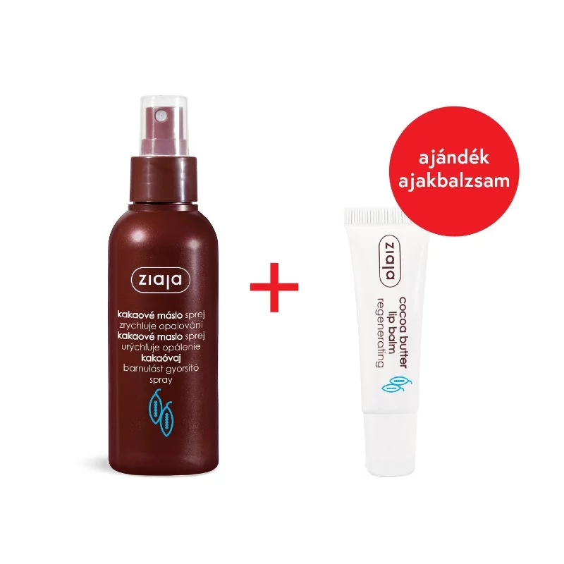 Ziaja ajándékcsomag barnulást gyorsító spray 100ml kakaóvajas + ajakbalzsam 10ml kakaó