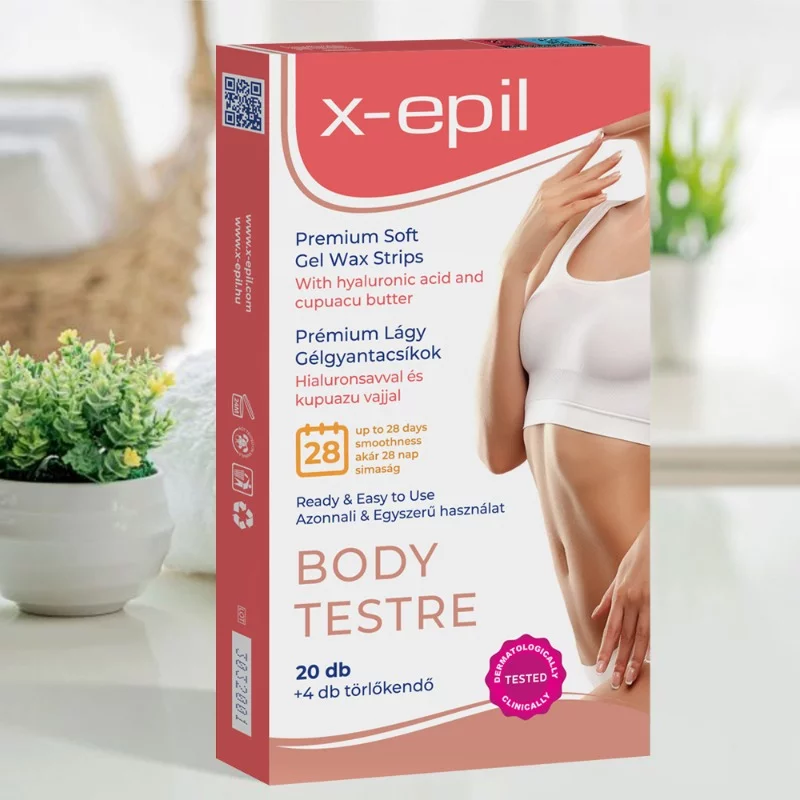 X-Epil gélgyantacsíkok testre hialuronsavval 20db használatra kész prémium