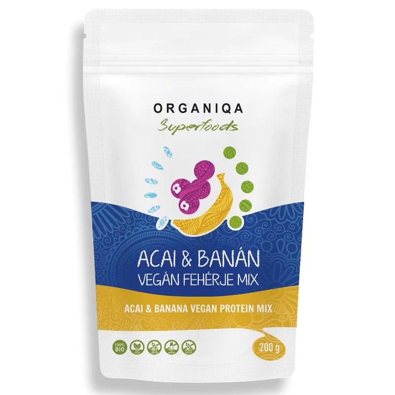 Organiqa 100% BIO vegán fehérje mix acai-banán ízesítéssel 200 g
