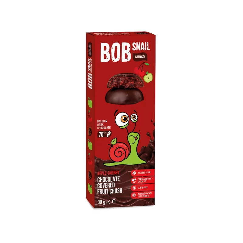 Bob Snail gyümölcs snack 30g alma-meggy étcsokoládéban