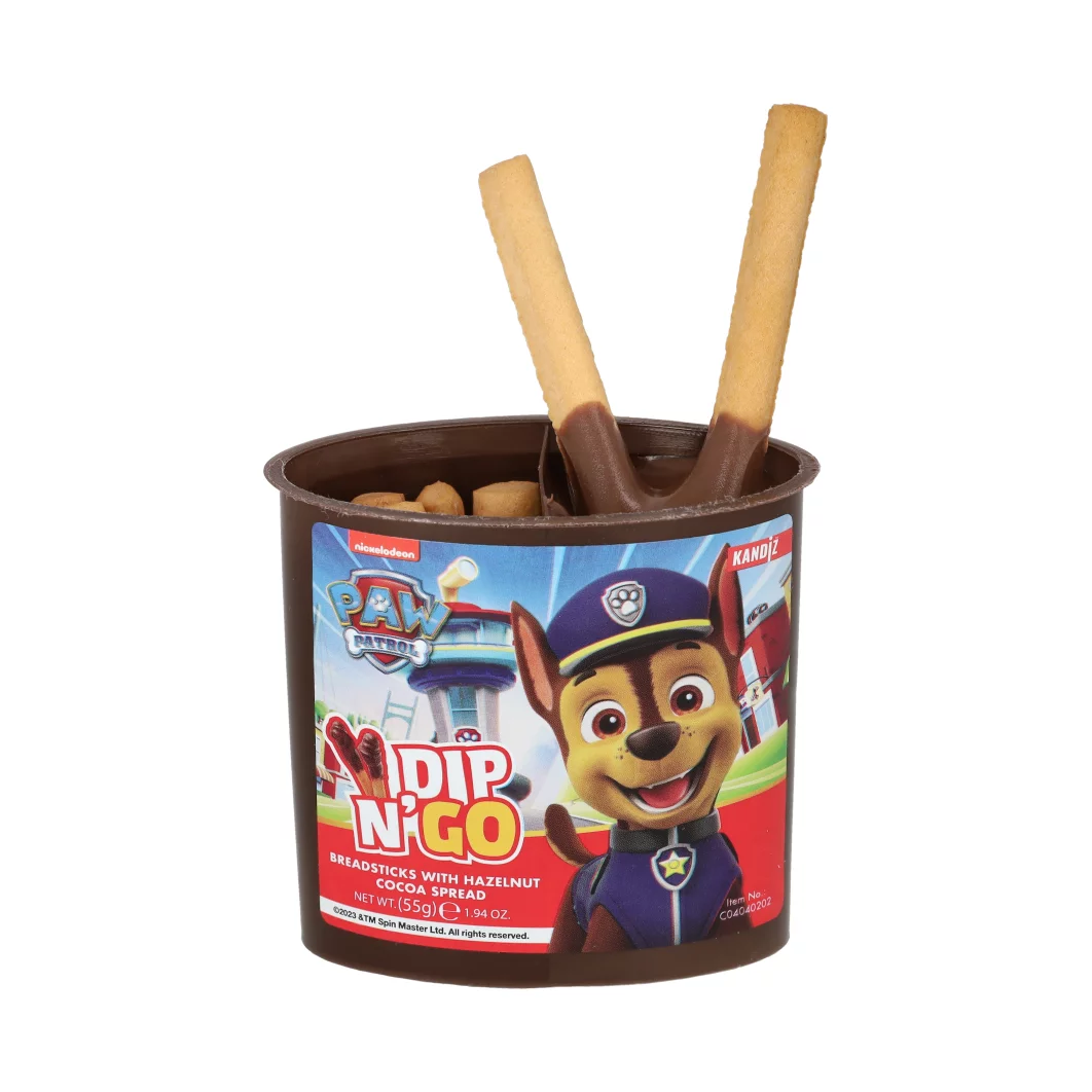 Dip N´ Go Kakaós mogyorókrém és ropogós pálcikák 55g Mancs Őrjárat
