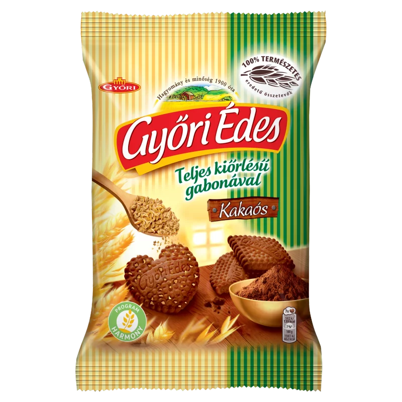 Győri Édes Omlós, Kakaós Keksz Teljes Kiőrlésű Búzaliszttel 150 G