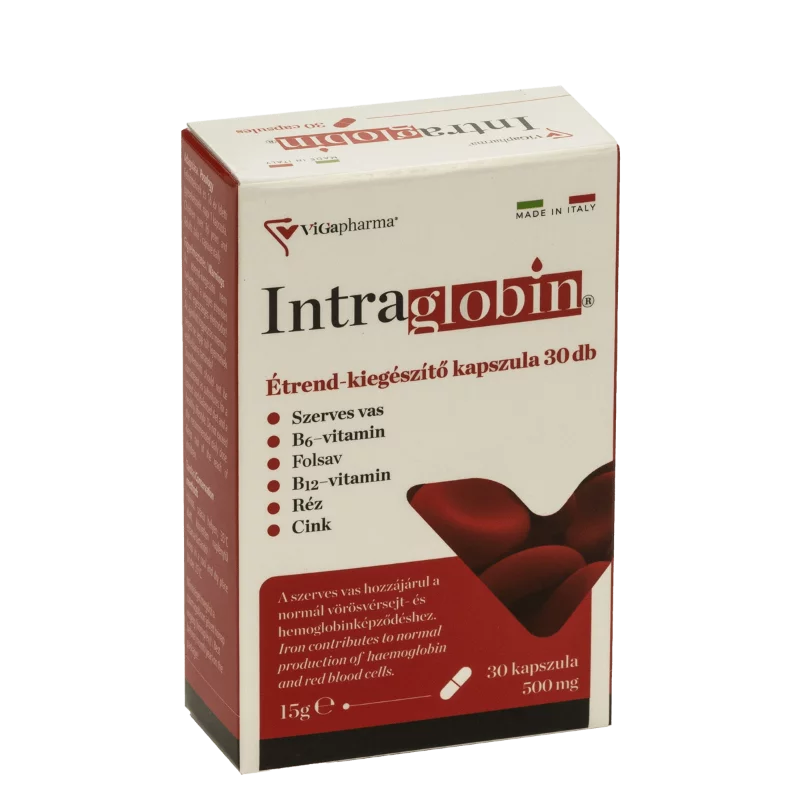 Intraglobin étrend-kiegészítő kapszula 30db szerves vasat tartalmaz