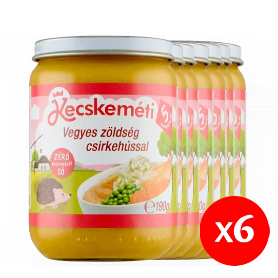 Kecskeméti bébiétel 190g csirkehús vegyes zöldségekkel 1736 gluténmentes 5hó+ (bébiétel kartonos 6x190g)