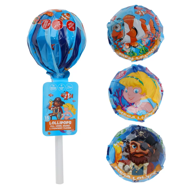 Becky´s nyalóka 15x9g kóla-, citrom-, narancs- és eperízekkel - Kalóz