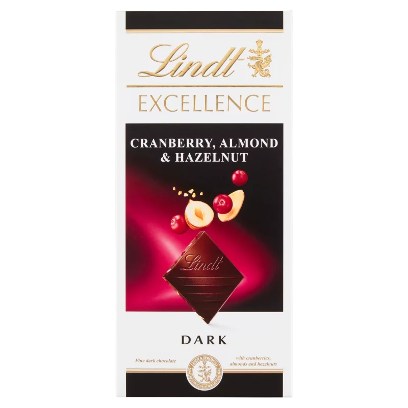 Lindt Excellence étcsokoládé mandulával, mogyoróval és áfonyával 100 g
