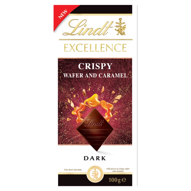 Lindt Excellence étcsokoládé ropogós ostya darabokkal és karamell darabokkal 100 g