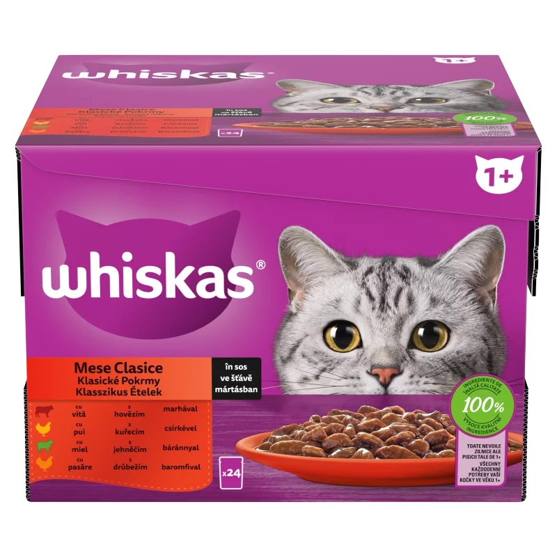 Whiskas Klasszikus Ételek teljes értékű nedves eledel felnőtt macskáknak 12 x 85 g (1,02 kg)