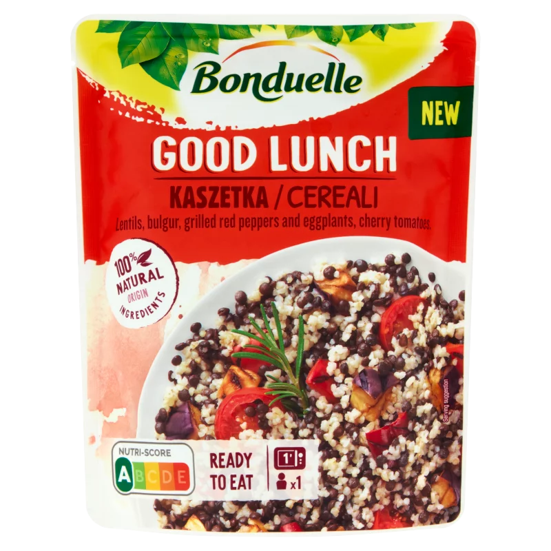 Bonduelle Good Lunch fekete beluga lencse, bulgur, zöldségek és koktélparadicsom keveréke 250 g