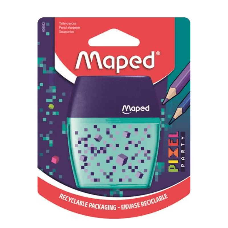 Hegyező, kétlyukú, tartályos, MAPED Pixel Party Shaker